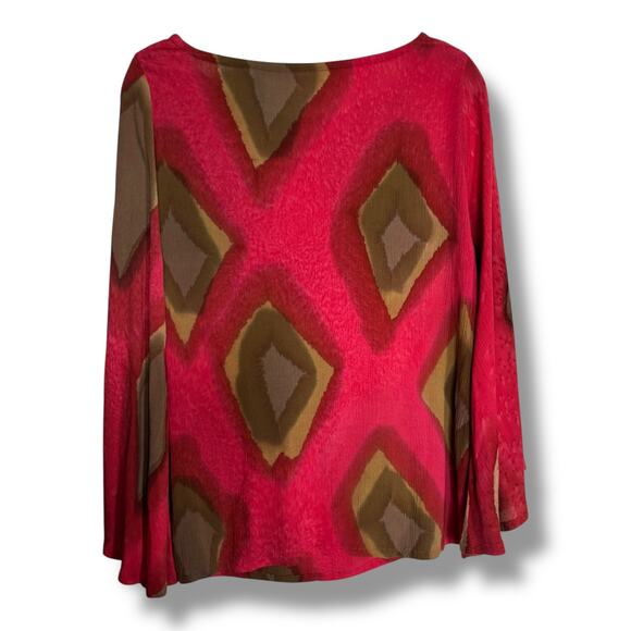IndoMario Womens Abstract Geometric Blouse Dark Coral Brown Size S/M - Picture 3 of 6